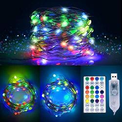 TESECU USB Fairy String Lights Plug in, 12 Lighting Modes 16 Colors Changing Waterproof Firefly Twinkle Lights with Remote 33Ft 100 LED Timer for Craft Bedroom Indoor Outdoor Christmas