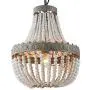 Newrays Wood Bead Chandelier Pendant Gray White Finishing Bohemian Boho Beachy Ceiling Lamp Light Fixtures( Antique White)