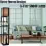Magshion Floor Lamp with 3- Tier Shelves, Living Room Bedroom Lighting Corner Bookshelf Lamp for Home Decoration Convenience Stand and Display Shelf, Walnut