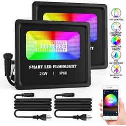 RGBCW LED Flood Light 24W 2700K-6500K&16 Million Color Changing Stage Lights, Bluetooth Mesh Smart Outdoor Lights for Party, IP66 Waterproof, US Plug