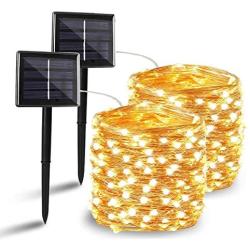 BHCLIGHT 2 Pack Each 72FT 200LED Solar String Lights, Upgraded Super Durable Solar Lights Outdoor, Waterproof Copper Wire 8 Modes Fairy Lights for Home Decor Patio Garden Party (Warm White)