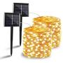 BHCLIGHT 2 Pack Each 72FT 200LED Solar String Lights, Upgraded Super Durable Solar Lights Outdoor, Waterproof Copper Wire 8 Modes Fairy Lights for Home Decor Patio Garden Party (Warm White)