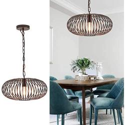 YLONG-ZS Round Pendant Light Hanging Lantern Lighting Fixture for Kitchen and Dining Room, Industrial Retro Iron Chandelier Fixture,E26 Base, Bronze (Bulbs Not Included)