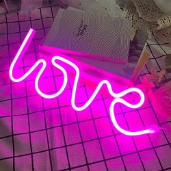 Protecu Love Neon Sign, 3 AA Battery/USB Powered Neon Lights LED Signs for Bedroom Neon Signs for Wall Decor, Neon Light Sign for Birthday, Party, Kids/Girls Room, Christmas, New Year Decor (Pink)