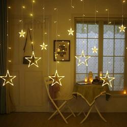 Twinkle Star 12 Stars 138 LED Curtain String Lights, Window Curtain Lights with 8 Flashing Modes Decoration for Christmas, Wedding, Party, Home Decorations (Warm White)