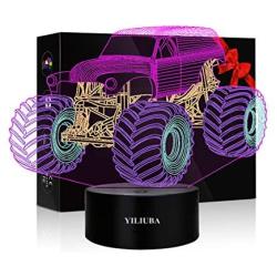 3D Illusion Lamps Car Night Light Monster Truck Posters for Boys Room Tractor Car Truck and Two Pattern or 4 Color Change LED Decor Lamp or Kids Room Decor Lamps Lighting Monster car Toy Gifts