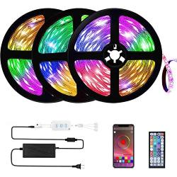 Buthsku LED Lights, 50ft Led Strip Lights APP controll, Music Sync Color Changing Light Strip with 44-Keys IR Remote Controller, RGB 5050 LED Rope Light for Home, Bedroom, TV, Party