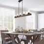 Farmhouse Chandeliers for Dining Room,5-Lights Kitchen Island Lighting,Rectangle Wood Chandeliers with Seedy Glass Shape