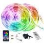 Smart LED Strip Lights Bluetooth 32.8FT, YUMQUA RGB Led Light Strip Music Sync Color Changing, Built-in Mic, App Control + Remote, 5050 300 LEDs Tape Lights for Bedroom, TV, Party and Home
