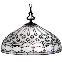 Amora Lighting Tiffany Style Hanging Pendant Lamp 18'' Wide Stained Glass White Mahogany Antique Vintage Light Decor Restaurant Game Living Dining Room Kitchen Gift AM221HL18B