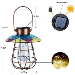 Hanging Solar Lights Outdoor -Vintage Solar Powered Lantern Waterproof Retro Solar Lamps with Warm Light Edison Bulb for Patio,Yard,Garden and Pathway Decoration(Lotus)