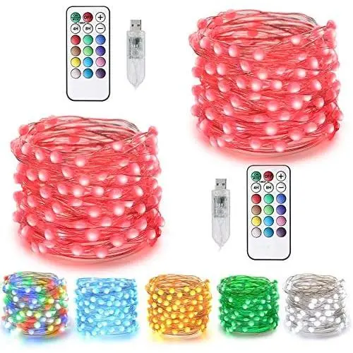 BrizLabs 2 Pack USB Fairy Lights, 33Ft 100 LED Upgraded Larger RGB Bulb Brighter Color Changing Fairy Light with Remote, Unique Dual/Triple Color Fairy String Light for Craft Bedroom Wedding Christmas BrizLabs 2 Pack USB Fairy Lights, 33Ft 100 LED Upgraded Larger RGB Bulb Brighter Color Changing Fairy Light with Remote, Unique Dual/Triple Color Fairy String Light for Craft Bedroom Wedding Christmas