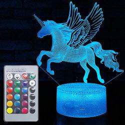 3D Unicorn Lamp LED Optical Illusion Lamps Light with Smart Touch&Remote Controller 16 RGB Colors Bday Xmas Party Gifts for Girls Kids Home Decor Bedroom Desk Decorations (Unicorn Fly(Remote))