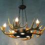 LITFAD 6 Lights Antlers Chandelier Light Fixture Rustic Style Candle Pendant Light Resin and Metal Lodge Hanging Ceiling Light in Brown for Dining Room Living Room Cafe Restaurant