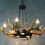 LITFAD 6 Lights Antlers Chandelier Light Fixture Rustic Style Candle Pendant Light Resin and Metal Lodge Hanging Ceiling Light in Brown for Dining Room Living Room Cafe Restaurant