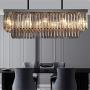 BAYCHEER Luxury Smoke Crystal Modern Chandelier,Rectangle 12 Bulbs Crystal Droplets Pendant Suspension Lamp Light Fixture Hanging Dining Room Kitchen Island,Bulb Not Included,39''