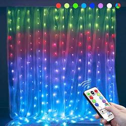 MYGOTO 8 Vibrant Color Change Curtain String Lights,9.8x9.8feet 270Led RGB Icicle Fairy Lights,52 Modes with Remote,Plug in Xmas Lights with 6V Safe Voltage (270LED, RGB)