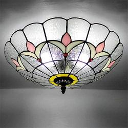 20 inch Tiffany Stained Glass Ceiling Light Fixtures Flush Mount, Craftmade Vintage Lamp Mini Chandelier Lighting E27 Bulbs for Bedroom Hallway Corridor Decor(Clear)