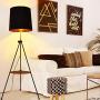 Contemporary Industrial Black Shade Tripod Floor Lamp with Shelves- Modern Mid Century Design Standing Light with Metal Legs - Adjustable Height Reading Light for Living Room Bedside Office