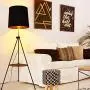 Contemporary Industrial Black Shade Tripod Floor Lamp with Shelves- Modern Mid Century Design Standing Light with Metal Legs - Adjustable Height Reading Light for Living Room Bedside Office Contemporary Industrial Black Shade Tripod Floor Lamp with Shelves- Modern Mid Century Design Standing Light with Metal Legs - Adjustable Height Reading Light for Living Room Bedside Office