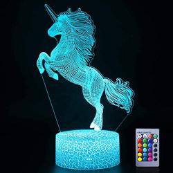 3D Unicorn Night Lights 16 Colors LED Optical Illusion Lamps Light with Smart Touch&Remote Controller Birthday Xmas Party Gifts for Girls Kids Home Decor Bedroom Desk Decorations (Unicorn Run(Remote))