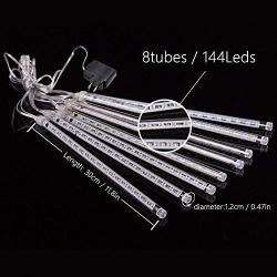 Outdoor Lights,LED Meteor Shower Rain Lights, Waterproof Garden Lights 30cm 8 Tubes 144leds Snow Falling Raindrop Icicle Cascading Light for Holiday Wedding Xmas Tree Decor (White)