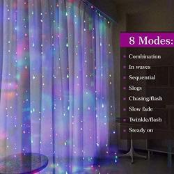 YZIXNUY String Lights, 360 LED Curtain Light, 11.8Ftx9.8Ft, 8 Mode with Remote, Fairy Lights for Christmas Decorations, Bedroom, Wedding, Party, Home, Garden (Rainbow)