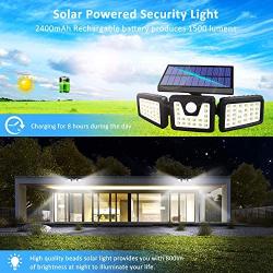 AOBISI Solar Motion Sensor Lights Outdoor, 800LM Wireless LED Security Light, Ip65 Waterproof Flood Light, 3 Adjustable Heads 270 Degree Angle Illumination for Garden Garage Patio