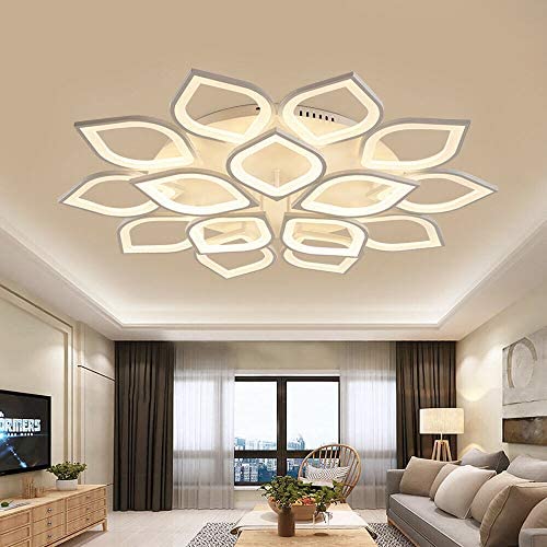 15 Heads Petal Semi Flush Light - Monochromatic LED Ceiling Light Fixture 110-240V 150W Modern Acrylic Ceiling Lamp with White Metal Canopy for Living Room Bedroom Restaurant