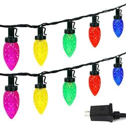 C9 Christmas String Lights Outdoor/Indoor, Extendable 50 LED 49ft Waterproof Green Wire String Lights Plug in Fairy Lights for Christmas Tree Patio Party Decoration (Multi Color)