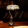 Marrakech Mosaic Lamp Traditional Antique Brass Bankers Table Lamp Vintage Tiffany Style Turkish Mosaic Glass Desk Lamp for Living Room Bedroom (White)