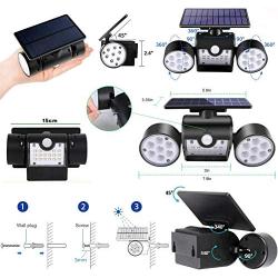 Outdoor Solar Lights, 30 LED Solar Security Lights with Motion Sensor Dual Head Spotlights IP65 Waterproof 360° Adjustable LED Solar Motion Lights for Front Door Garage Patio Deck (Pack 4)