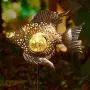 Solar Garden Decoration Outdoor Lights, Metal Fish Stakes LED Lights for Patio, Garden, Yard, Walkway (Bronze)