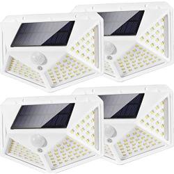 JIOR Solar Motion Sensor Lights Outdoor 100 LED 270° Wireless Light IP65 Waterproof Security Light (WHITE-100LED-4PCS)