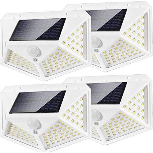 JIOR Solar Motion Sensor Lights Outdoor 100 LED 270° Wireless Light IP65 Waterproof Security Light (WHITE-100LED-4PCS)