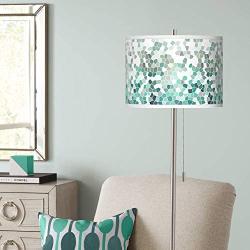 Modern Floor Lamp Brushed Nickel Aqua Mosaic Pattern Giclee Drum Shade for Living Room Reading Bedroom Office - Giclee Glow