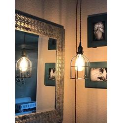 AXILAND Industrial Vintage Style Mini Plug in Pendant Light Metal Bird Cage Edison Hanging Light with Toggle Switch