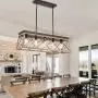 bgLight Farmhouse Kitchen Island Light, 5-Light Distressed White Wood Finish Rustic Dining Table Chandelier Ceiling Light Hanging for Dining Room, Kitchen Island - Grain Brown Wood Finish