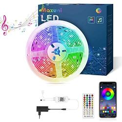 LED Strip Lights for Bedroom - Maxuni 19.6Ft/6M RGB Light with Remote Control Music Sync Color Changing - APP Support Light Strip for Room Kitchen TV