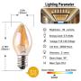 C7 LED Nignt Light Bulb,Classical Edison Style E12 Candle Base, 0.5 Watt LED Filament Bulb, Sign Light Replacement Bulb,5 Watts Equivalent, Ultra Warm White 2200K Amber Glass 2PCS