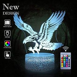 Eagles Remote Control Night Lights 3D Optical Illusion 16 Colors LED Lamps Animals Lovers Home Bedroom Decor Birthday Party Gifts Art Deco Choices for Boys Kids Babes Friends Fathers(Eagle(Remote))