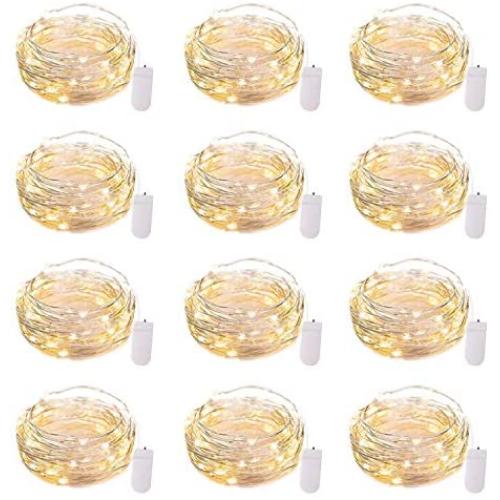 12 Pack Led Fairy Lights Battery Operated String Lights Waterproof Copper Wire 7 Feet 20 Led Firefly Starry Moon Lights for DIY Wedding Party Bedroom Patio Christmas Warm White