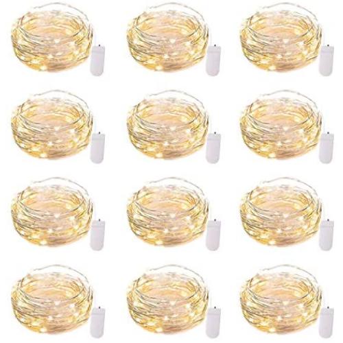 12 Pack Led Fairy Lights Battery Operated String Lights Waterproof Copper Wire 7 Feet 20 Led Firefly Starry Moon Lights for DIY Wedding Party Bedroom Patio Christmas Warm White