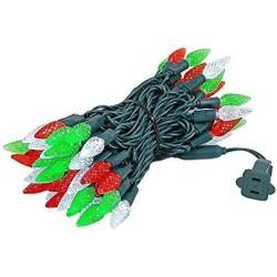 Novelty Lights 70 Light C6 LED Christmas Mini Light Set, Commercial Grade Outdoor String Lights, Red/Green/Pure White, Green Wire, 24 Feet