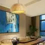 TFCFL Bamboo Wicker Rattan Pendant Lighting, Chandelier Hollow Woven Lampshade Hanging Light Ceiling Lighting Fixture for Kitchen Island, Dining Room D14.96''