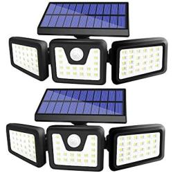 Wireless LED Solar Motion Sensor Lights Outdoor,3 Head Motion Sensor Lights,Lights Outdoor Spotlights 360°，IP65 Waterproof, Illumination for Yard Patio Garage Entryway Front Door (2-Pack)