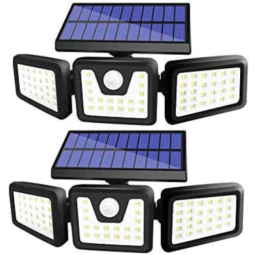 Wireless LED Solar Motion Sensor Lights Outdoor,3 Head Motion Sensor Lights,Lights Outdoor Spotlights 360°，IP65 Waterproof, Illumination for Yard Patio Garage Entryway Front Door (2-Pack)