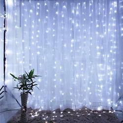 Qunlight Star 304 LED 9.8ftx9.8ft 30V 8 Modes with Memory Window Curtain String Lights Wedding Party Home Garden Bedroom Outdoor Indoor Wall Decorations(Cool White)