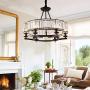 6 Lights Modern K9 Crystal Chandelier, Flush Mount Light Round Pendant Lighting Fixture Vintage Ceiling Chandeliers for Dining Room Livingroom, Dia 25.5 inch