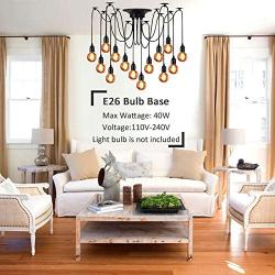 LAMPUNDIT 14-Light Chandelier, Adjustable DIY Ceiling Spider Pendant Lighting, Industrial Hanging Light Fixture (Each with 6ft Wire)